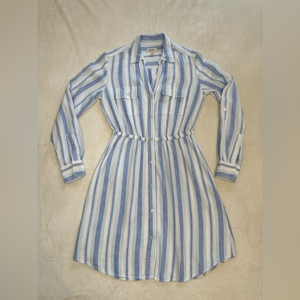 Style&Co linen long sleeve striped dress v-neck XS​​ - Picture 12 of 13